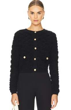 Line & Dot Khloe Black Fleece Fuzzy Boucle Button Down Cardigan Sweater Top Sz S